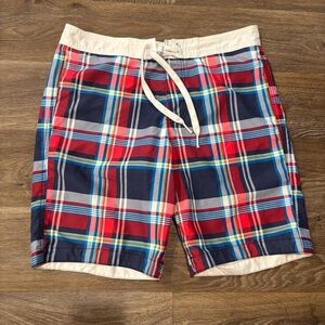 Abercrombie & Fitch Men’s Plaid Board Shorts – Red/Navy Multicolor – XL – Swim